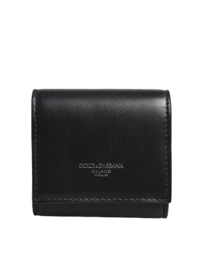 Dolce & Gabbana Black Calfskin Leather Logo Print Bifold Coinpurse Wallet