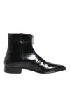 Dolce & Gabbana Black Calfskin Leather Men Short Boots Shoes In Animal Print