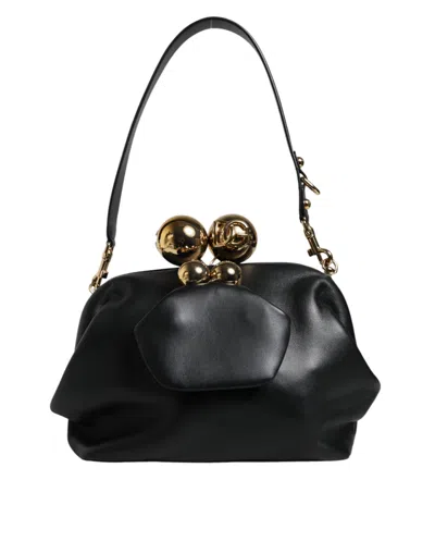 Pre-owned Dolce & Gabbana Black Calfskin Leather Shoulder Clutch Women's Bag ()