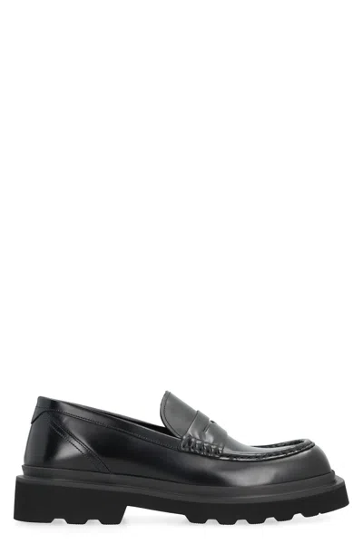 Dolce & Gabbana Black Calfskin Loafers For Men