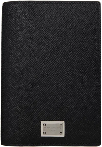 Dolce & Gabbana Black Calfskin Logo Tag Passport Holder In 80999 Nero