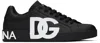 Dolce & Gabbana Portofino Sneakers In Black Calf Leather With White Logo In Nero/nero
