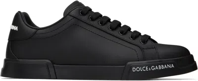 DOLCE & GABBANA BLACK CALFSKIN NAPPA PORTOFINO SNEAKERS