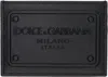 Dolce & Gabbana Black Calfskin Raised Logo Card Holder In 80999 Nero