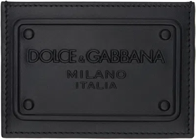 Dolce & Gabbana Black Calfskin Raised Logo Card Holder In 80999 Nero