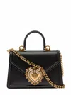 Dolce & Gabbana Black Calfskin Shoulder Bag With Rhinestone Details And Gold Chain In Black
