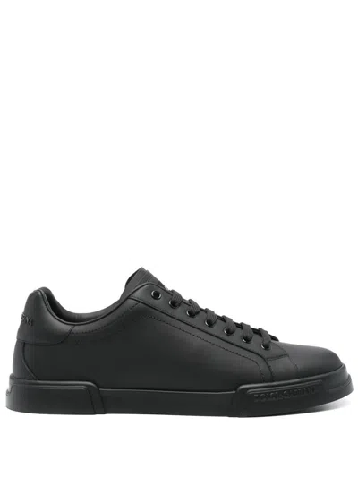 DOLCE & GABBANA DOLCE & GABBANA BLACK CALFSKIN SNEAKERS