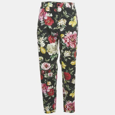 Pre-owned Dolce & Gabbana Black Camellia Print Cotton Trouser Xxl