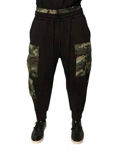 Dolce & Gabbana Black Camouflage Cotton Jogger Cargo Men's Pants