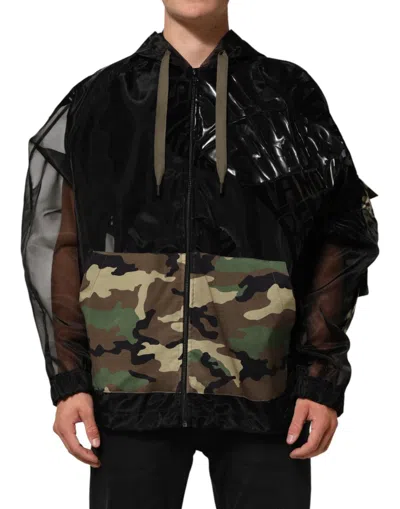 Pre-owned Dolce & Gabbana Black Camouflage Hooded Men Full Zip Men's Sweater ()