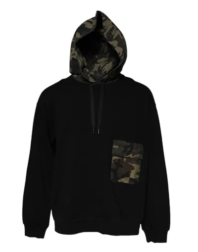 Dolce & Gabbana Black Camouflage Hooded Sweatshirt Men's Sweater