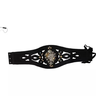 Pre-owned Dolce & Gabbana Black Canvas Embellished Waist Women Women's Belt ()