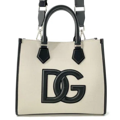 Pre-owned Dolce & Gabbana Black Canvas Leather Shoulder Bag Tote Bag ()