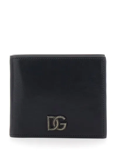 Dolce & Gabbana Black Card Bi-fold Wallet With Logo Plaque On The Front In Leather Man
