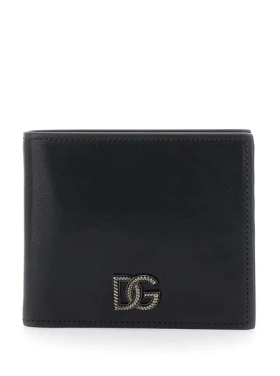 Dolce & Gabbana Black Card Bi-fold Wallet With Logo Plaque On The Front In Leather Man In Brown