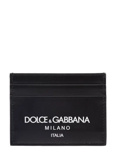 Dolce & Gabbana Black Card-holder With Contasting Logo Print In Leather