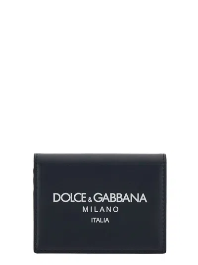 Dolce & Gabbana Dolce&gabbana Black Leather Bi Fold Wallet With Logo In Blue
