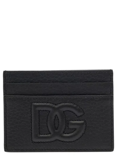 DOLCE & GABBANA BLACK CARD-HOLDER WITH QUILTED LOGO IN LEATHER MAN