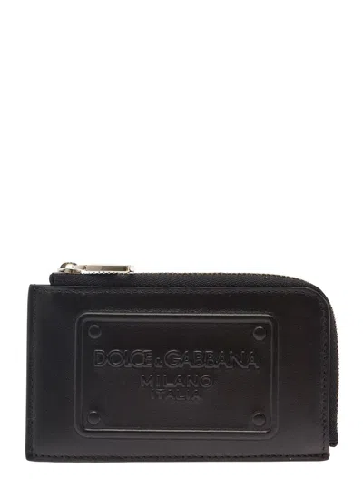 Dolce & Gabbana Black Card-holder With Tonal Logo Plaque In Smooth Leather Man