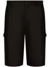 Dolce & Gabbana Black Bermuda Shorts With Pockets In Linen Man In Black