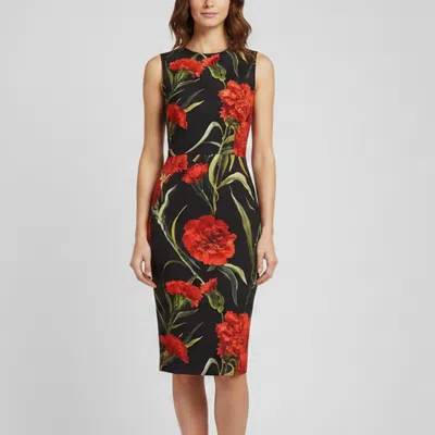 Pre-owned Dolce & Gabbana Black Carnation Print Crepe Pencil Dress S