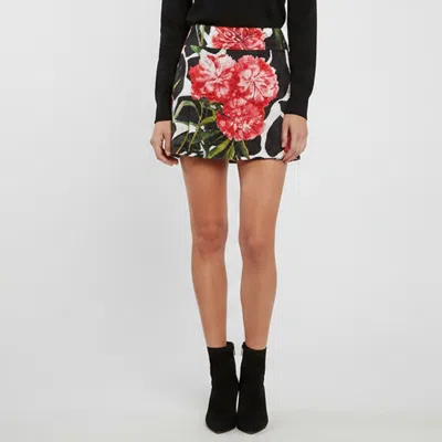Pre-owned Dolce & Gabbana Black Carnation Print Jacquard Mini Skirt M