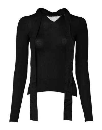 Dolce & Gabbana Black Cashmere Ascot Collar Long Sleeve Women's Top