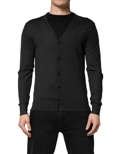 Pre-owned Dolce & Gabbana Black Cashmere Buttoned Men Cardigan Men's Sweater () In Multi