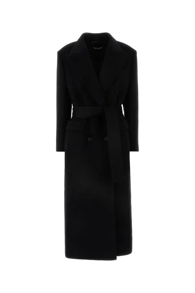 Dolce & Gabbana Coat Cashmere Belted Waist In Black