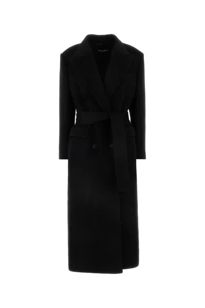 Dolce & Gabbana Coat Cashmere Belted Waist In Black