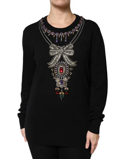 Dolce & Gabbana Black Cashmere Crystal Embellished Women's Sweater