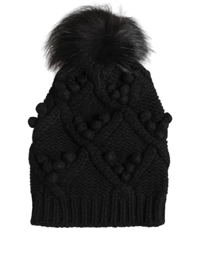 Dolce & Gabbana Black Cashmere Knitted Fur Pom-pom Beanie One Size Hat