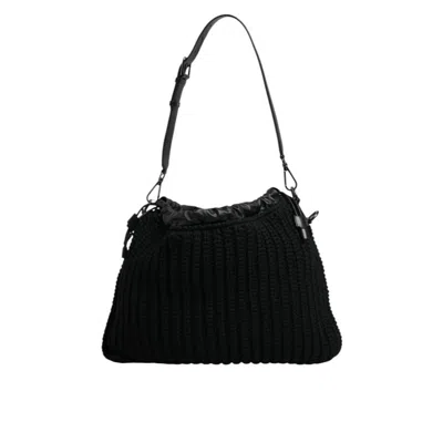 Dolce & Gabbana Black Cashmere Knitted Leather Shoulder Bag Lamb Calf In ["black"]