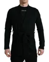 DOLCE & GABBANA BLACK CASHMERE LONG SLEEVES BELTED WRAP dressing gown