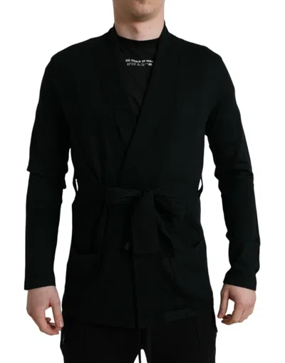 Dolce & Gabbana Black Cashmere Long Sleeves Belted Wrap Dressing Gown