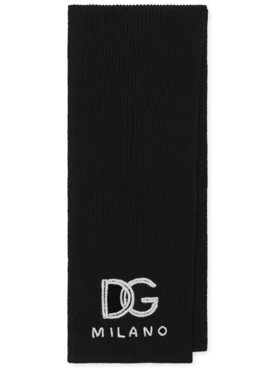 Dolce & Gabbana Cashmere Scarf Ribbed Edge In Black