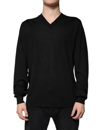 Pre-owned Dolce & Gabbana Black Cashmere V-neck Pullover Men's Sweater ()
