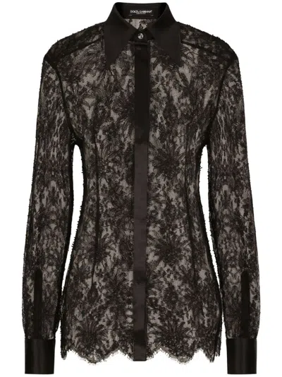 DOLCE & GABBANA BLACK FLORAL LACE SHIRT