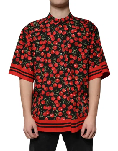 Dolce & Gabbana Black Cherry Cotton Button Down Casual Shirt In Black And Red
