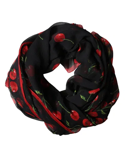 Dolce & Gabbana Black Cherry Print Silk Shawl Stole 190cm X 122cm Scarf