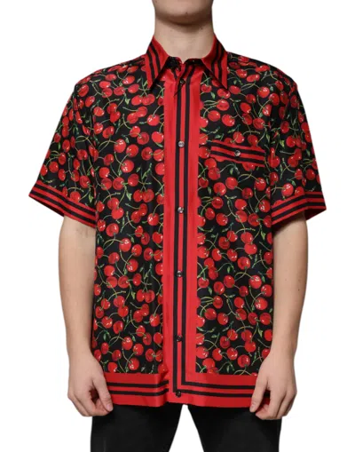 DOLCE & GABBANA DOLCE & GABBANA BLACK CHERRY SILK BUTTON DOWN CASUAL MEN'S SHIRT