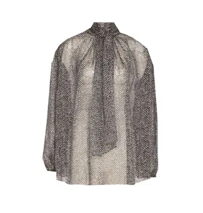 DOLCE & GABBANA BLACK CHEVRON-PRINT SILK CHIFFON TOP