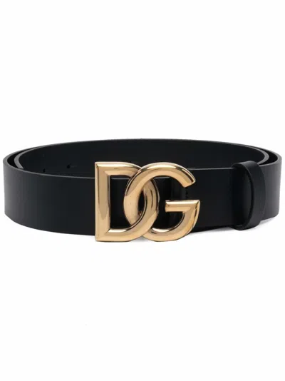 DOLCE & GABBANA BLACK LOGO BUCKLE BELT