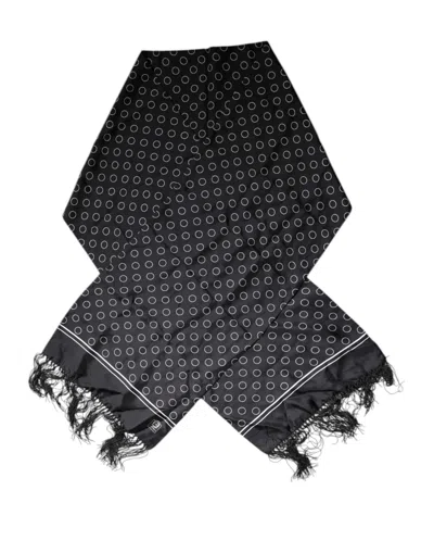 Pre-owned Dolce & Gabbana Black Circles Silk Fringes Shawl Wrap Men's Scarf ()