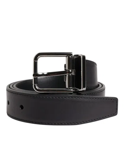 DOLCE & GABBANA DOLCE & GABBANA BLACK CLASSIC CALF LEATHER SILVER BUCKLE MEN'S BELT