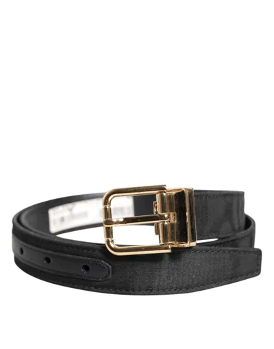 Pre-owned Dolce & Gabbana Black Classic Gold Metal Logo Buckle Men's Belt ()