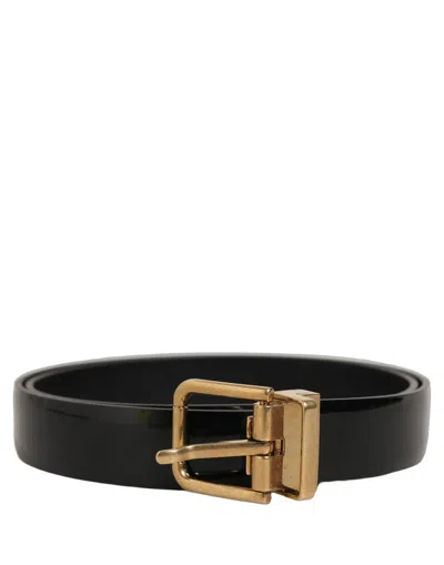 Dolce & Gabbana Black Canvas Leather Gold Metal Buckle Belt