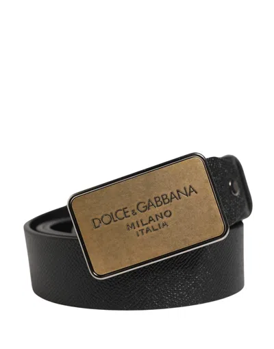 Dolce & Gabbana Black Classic Leather Logo Metal Buckle Men's Belt