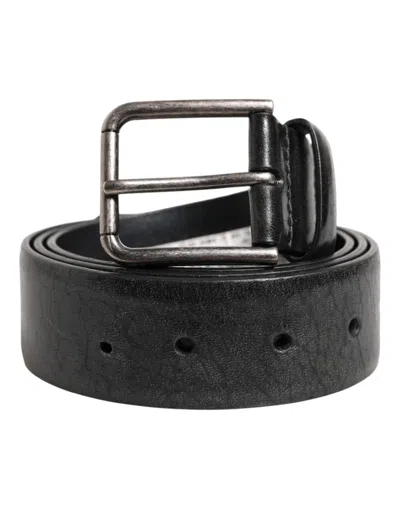 Pre-owned Dolce & Gabbana Black Classic Leather Metal Buckle Men's Belt ()