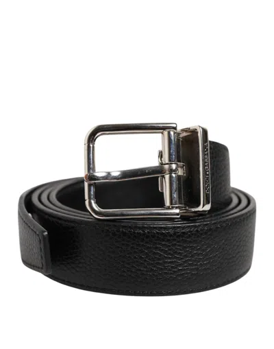 Dolce & Gabbana Black Classic Leather Silver Tone Buckle Men's Belt